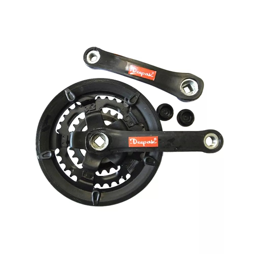 Priekinis žvaigždžių blokas su švaistikliais Deepak 60060 // 3 x 6/7/8-speed, 42x34x24T, 150 mm švaistikliai, tvirtinimas - kvadratas