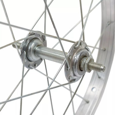 Priekinis ratas 16" // 20H, V-Brake, veržlė, viengubas, aliuminis, sidabrinis