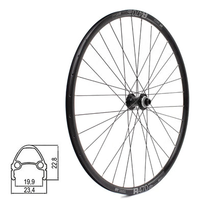 Priekinis ratas DT SWISS R470db 28/29" // diskiniams Center-Lock, 32H, Thru-Axle, be kniedžių, dvigubas, aliuminis