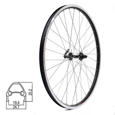 Priekinis ratas J19SB 26" // V-Brake, 32H, QR, kniedytas, dvigubas, aliuminis