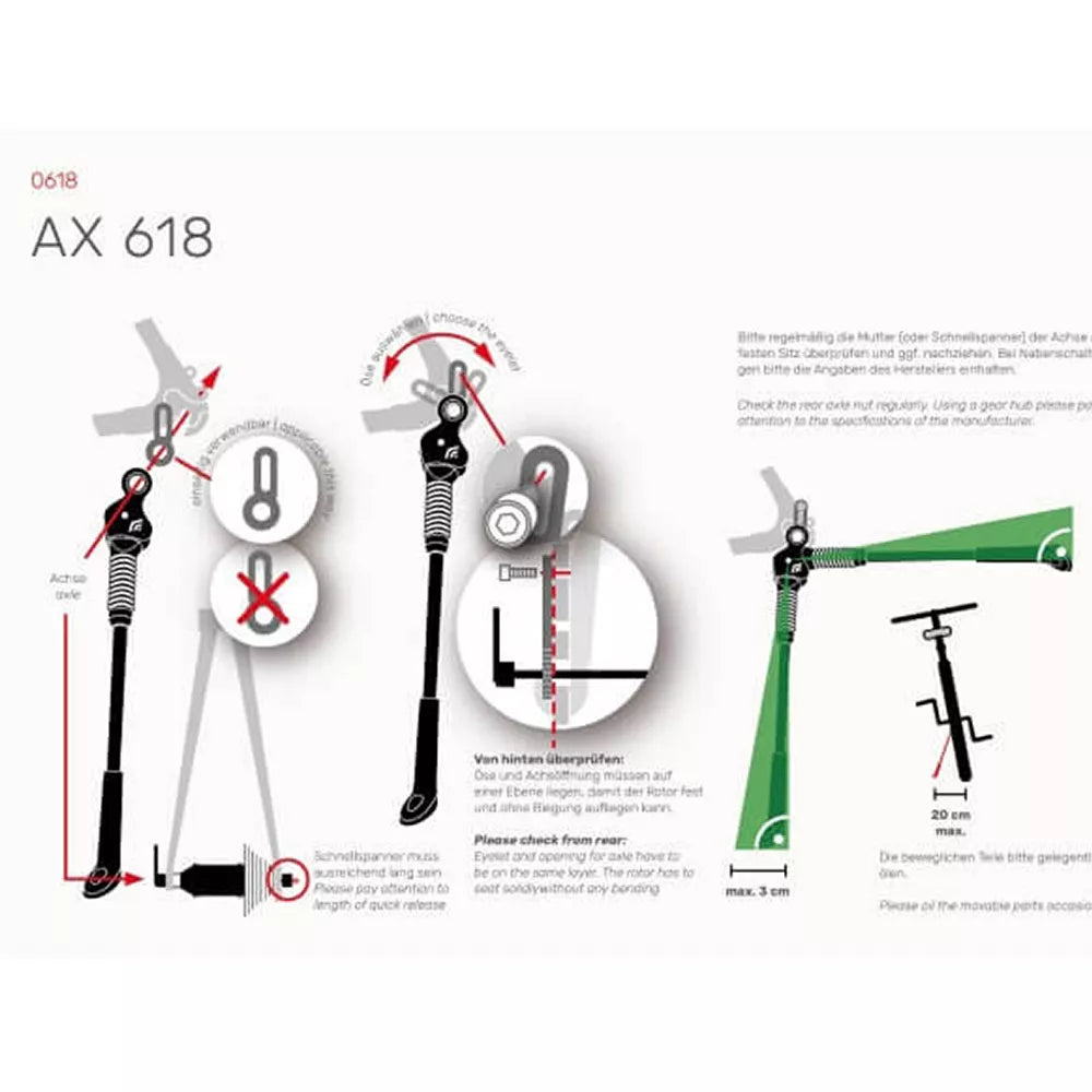 Atraminė kojelė Hebie AX 618 // 26-29" V-Brake dviračiams // be diskinių stabdžių adapterių, aliuminė (juoda)