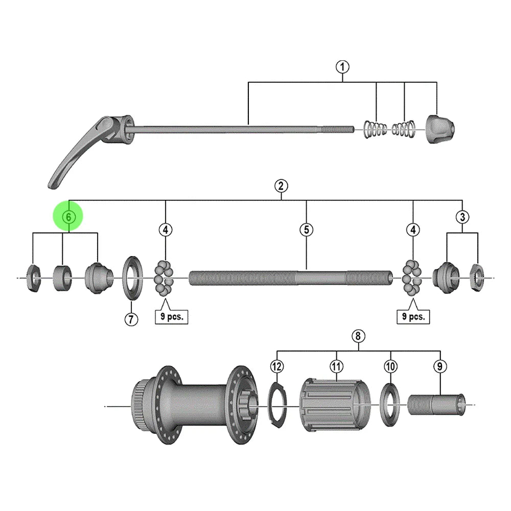 Veržlė ir konusas Shimano FH-M595 (kairė)
