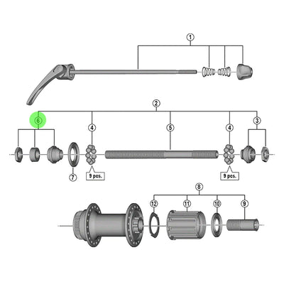 Veržlė ir konusas Shimano FH-M595 (kairė)