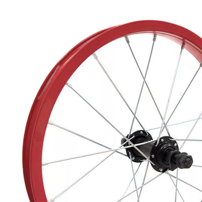 Priekinis ratas 16" raudonas viengubas ratlankis, juoda stebulė, 20H V-brake