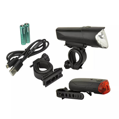 Žibintų komplektas Fischer LED // 50/25/15 Lux, priekinis pakraunamas / galinis su baterijomis