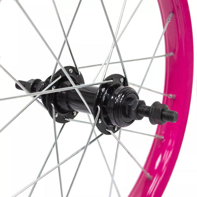 Galinis ratas 16" // V-Brake, 20H, užsukamam žvaigždžių blokui, viengubas, rožinis, plienas