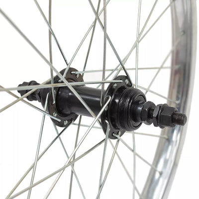 Galinis ratas 20" // V-Brake, 28H, užsukamam žvaigždžių blokui, viengubas, sidabrinis, plienas