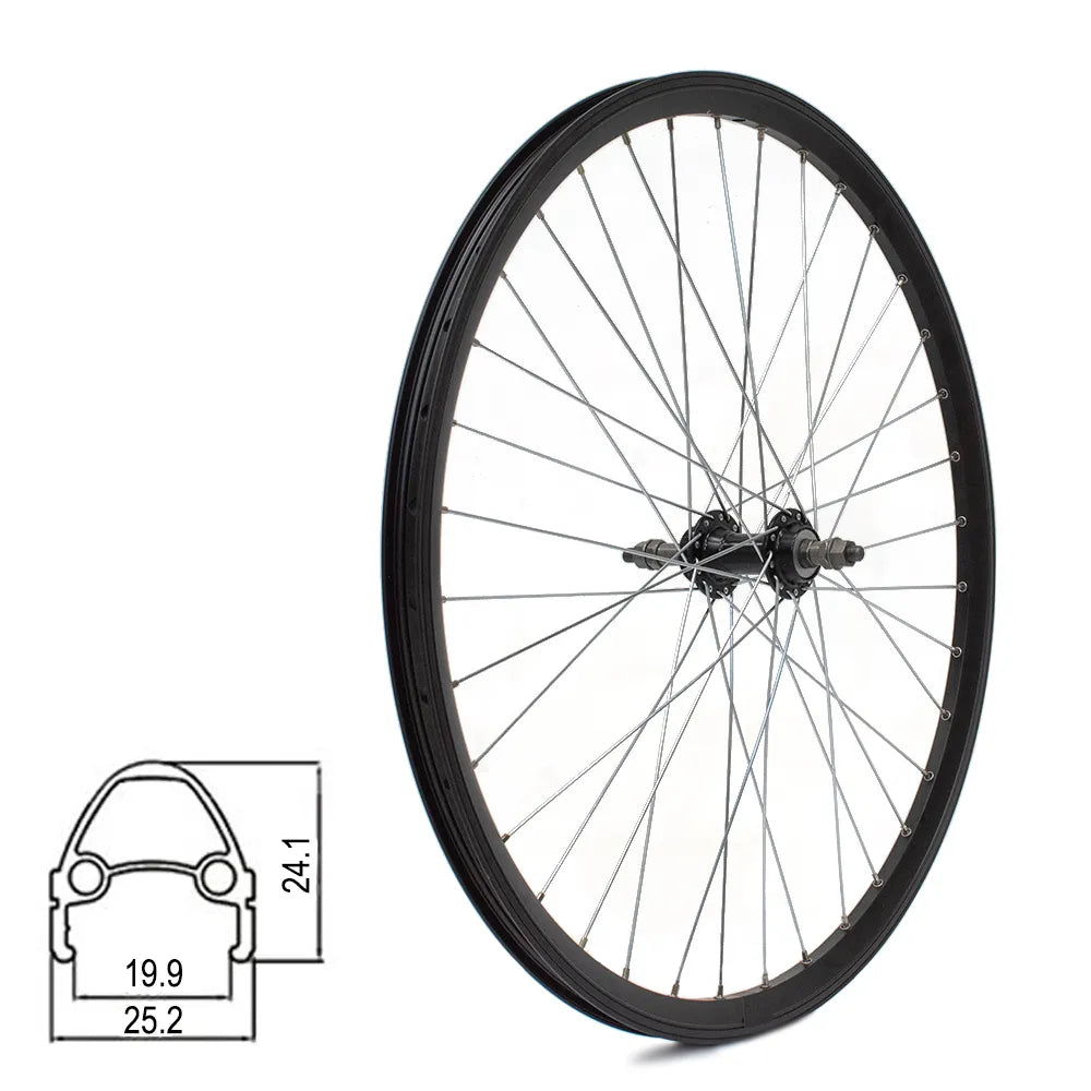 Galinis ratas J19SB 26" // V-Brake stabdžiams, 36H, užsukamas žv. blokas, veržlės, kniedytas, dvigubas, aliuminis