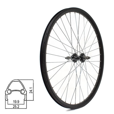 Galinis ratas J19SB 26" // V-Brake stabdžiams, 36H, užsukamas žv. blokas, veržlės, kniedytas, dvigubas, aliuminis