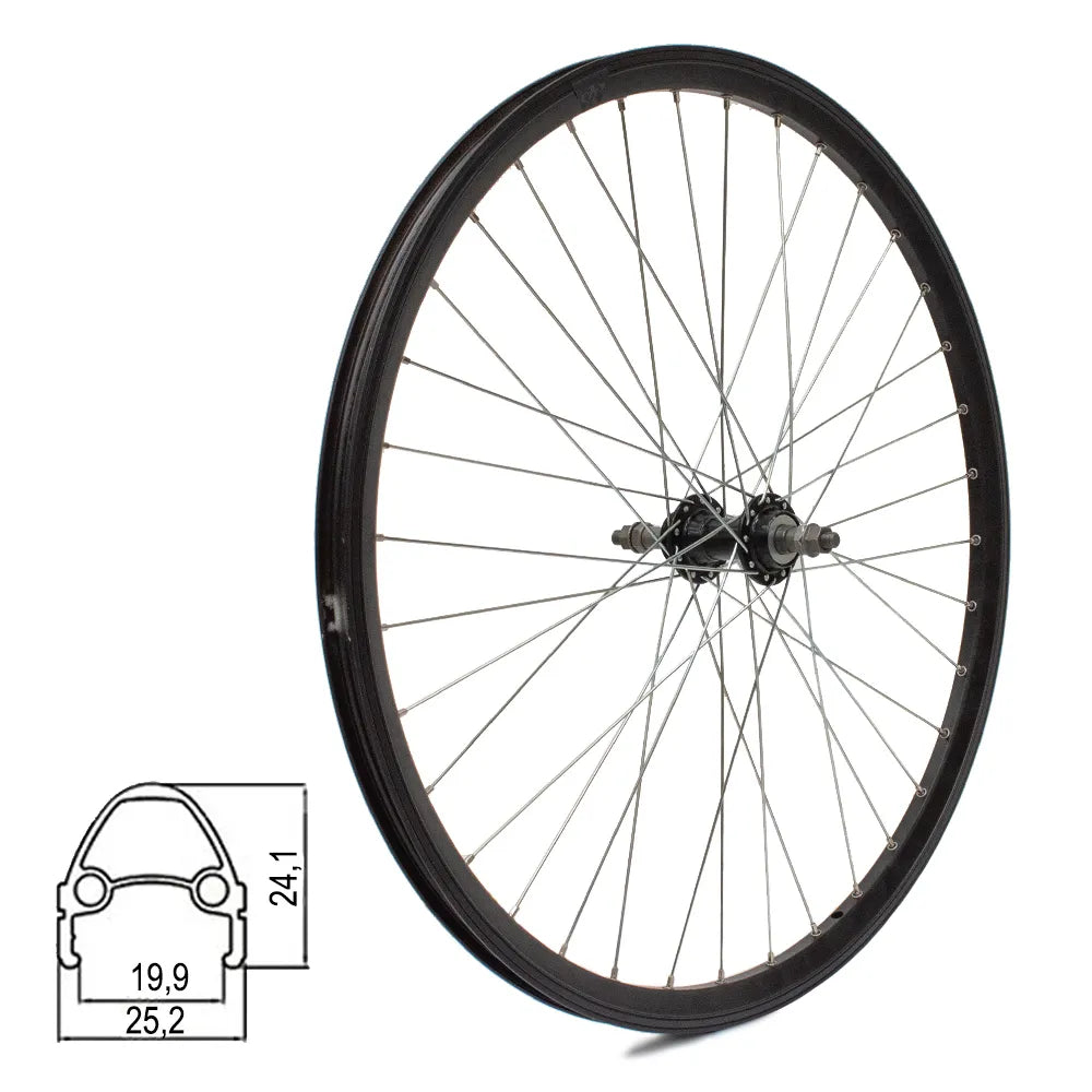 Galinis ratas ZLA-019 26" // V-Brake stabdžiams, 36H, užsukamas žvaigždžių blokas, veržlė, kniedytas, dvigubas, aliuminis
