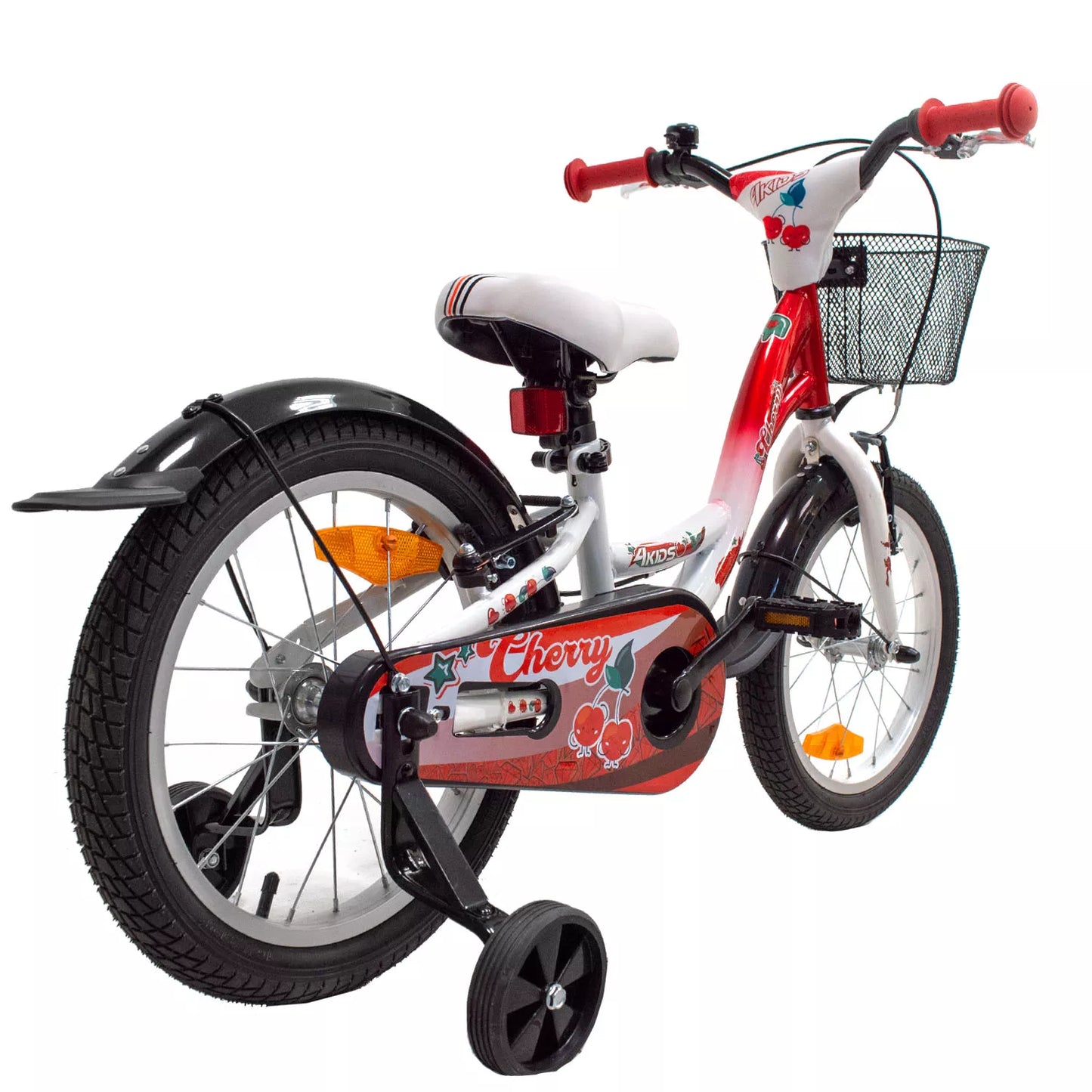 4KIDS Cherry 16" // 1G, dydis 9.5" (24 cm), V-Brake ir Kojinis stabdžiai, plieninis (raudona/balta)