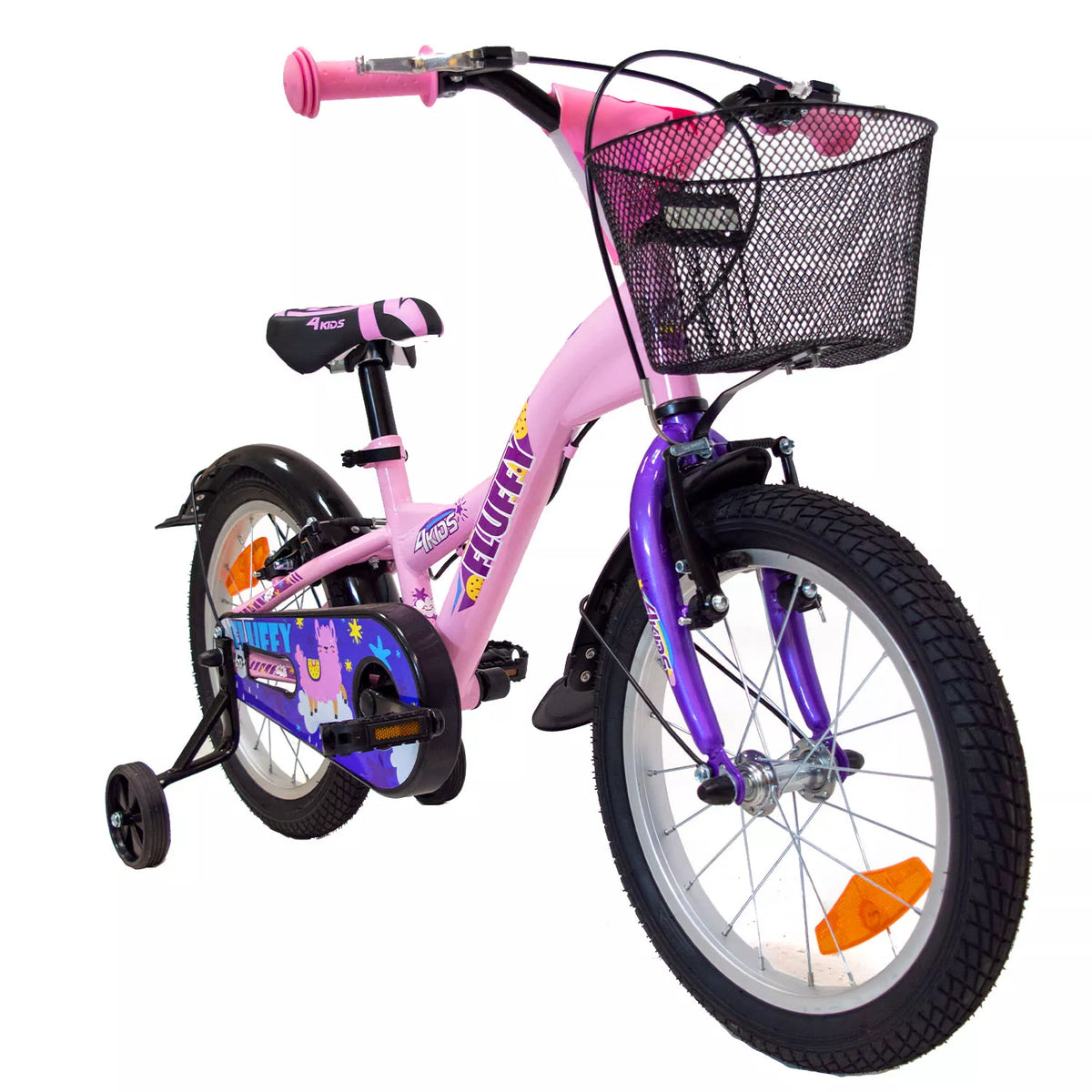 4KIDS Fluffy 16" // 1G, dydis 9.5" (24 cm), V-Brake ir Kojinis stabdžiai, plieninis (rožinė)