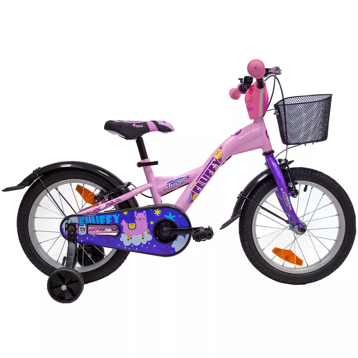 4KIDS Fluffy 16" // 1G, dydis 9.5" (24 cm), V-Brake ir Kojinis stabdžiai, plieninis (rožinė)