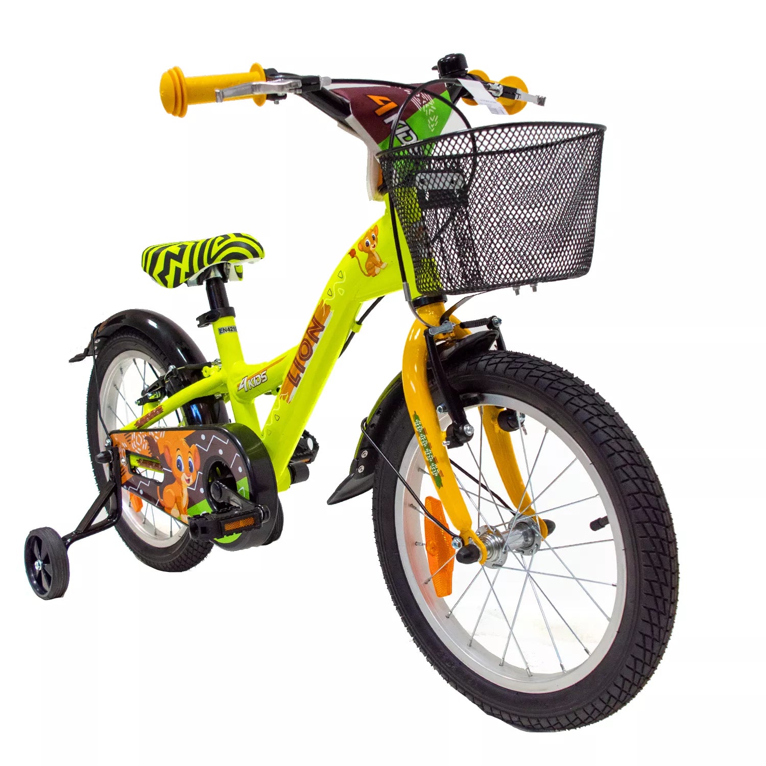 4KIDS Lion 16" // 1G, dydis 10" (25.5 cm), V-Brake ir Kojinis stabdžiai, aliuminis (geltona)
