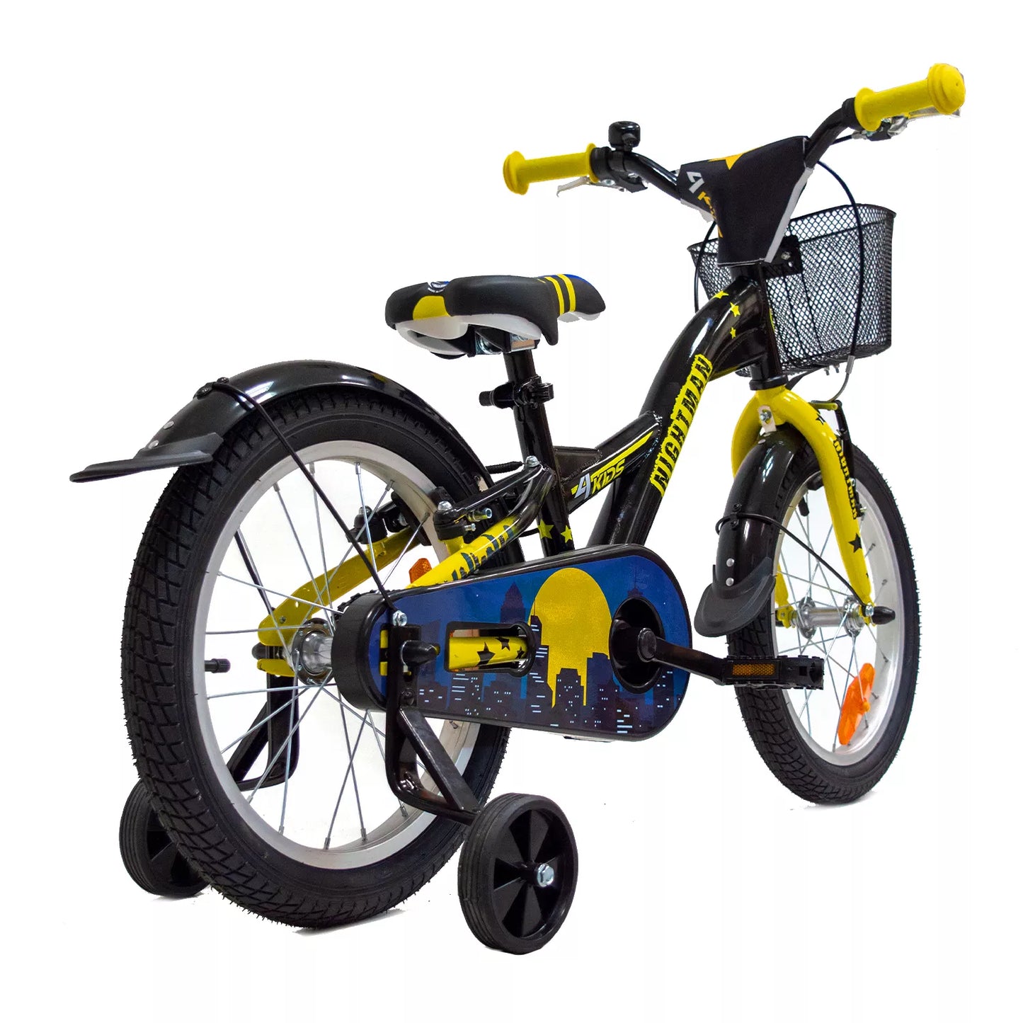 4KIDS Nightman 16" // 1G, dydis 10" (25.5 cm), V-Brake ir Kojinis stabdžiai, plieninis (juoda/mėlyna)