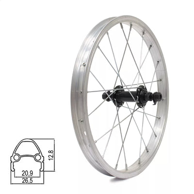 Priekinis ratas 16" // 20H, V-Brake, veržlė, viengubas, aliuminis, sidabrinis