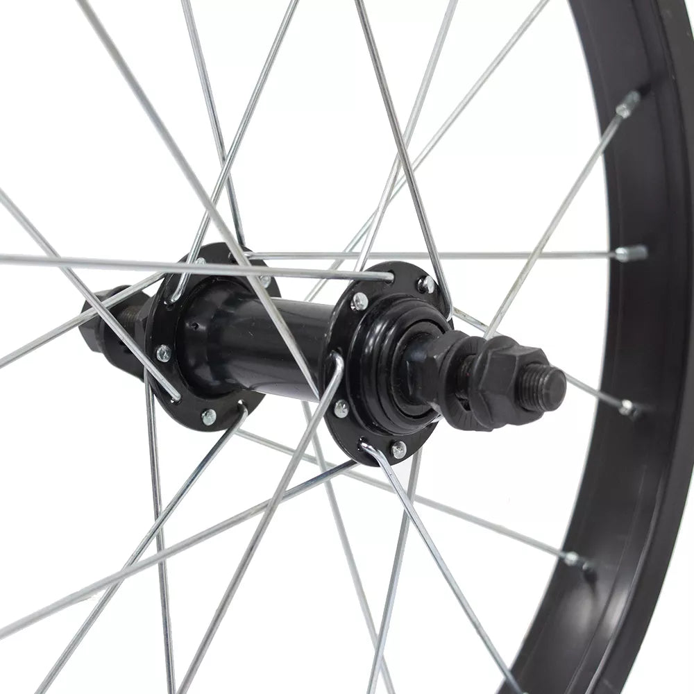 Priekinis ratas 16" // 20H, V-Brake, veržlė, viengubas, aliuminis, juodas matinis