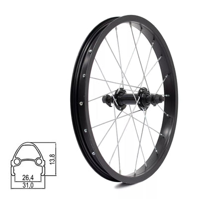 Priekinis ratas 16" // 20H, V-Brake, veržlė, viengubas, aliuminis, juodas matinis