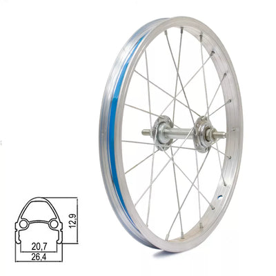 Priekinis ratas 16" // 20H, V-Brake, veržlė, viengubas, aliuminis, sidabrinis