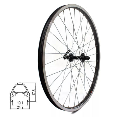 Priekinis ratas J19SB 24", v-brake, 32H, QR, kniedytas, dvigubas