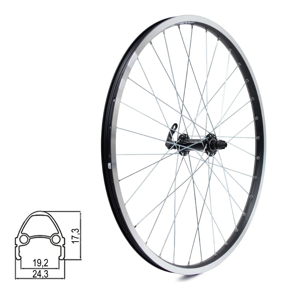 Priekinis ratas J19SB 24" // V-Brake, 32H, QR, dvigubas, kniedytas, aliuminis
