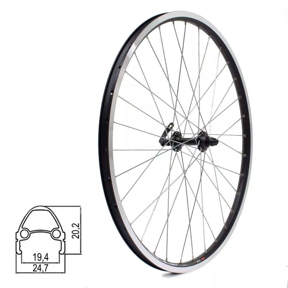 Priekinis ratas J19SB 26" // V-Brake, 32H, QR, kniedytas, dvigubas, aliuminis