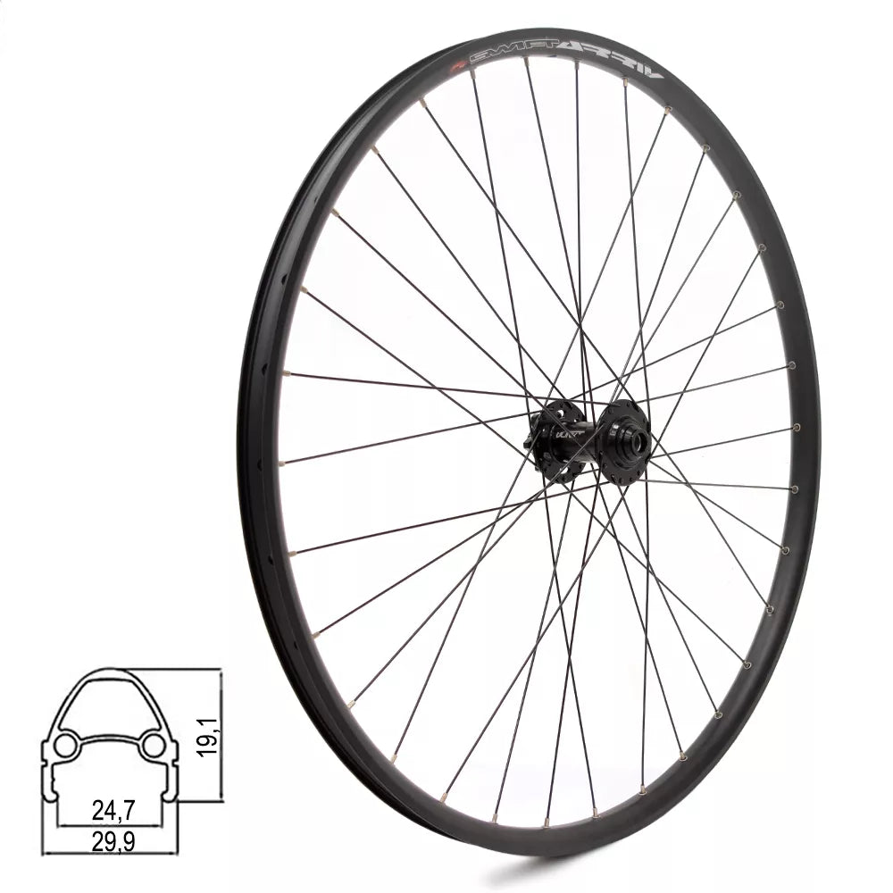 Priekinis ratas J25DH 29" // diskiniams 6-varžtų stabdžiams, 32H, Thru Axle, kniedytas, aliuminis