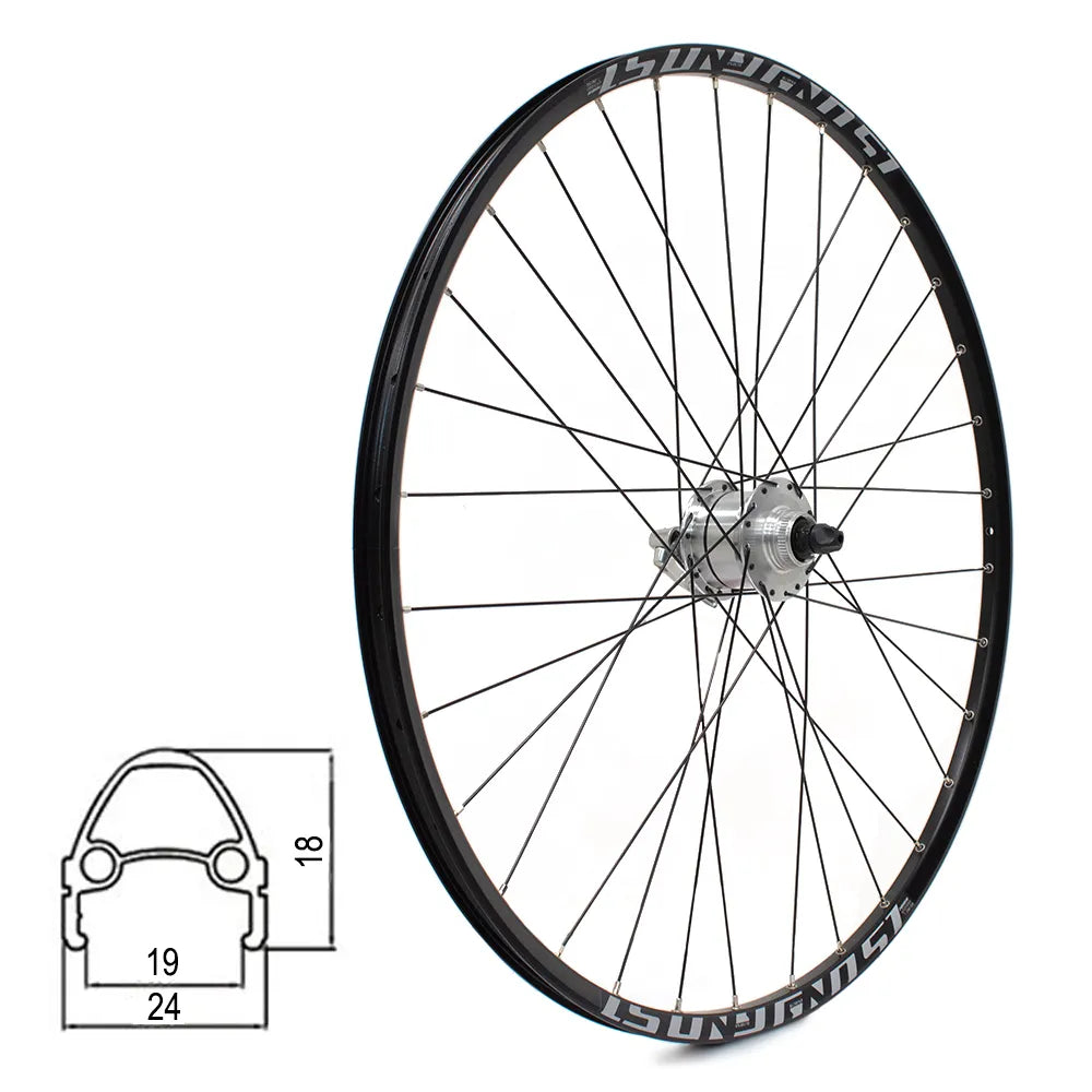 Priekinis ratas RODI Ghost 28/29" // diskiniams Center-Lock stabdžiams, su dinama Shimano DH-3D72 6V-3W, 32H, dvigubas, kniedytas, greitveržlė - QR, aliuminis