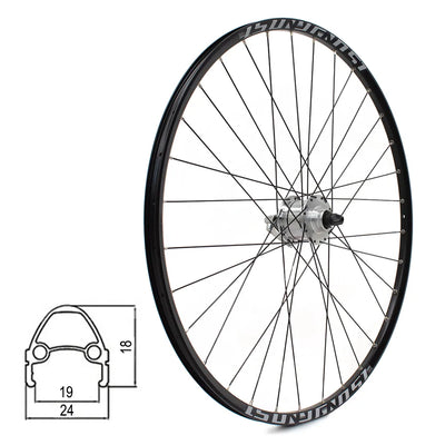 Priekinis ratas RODI Ghost 28/29" // diskiniams Center-Lock stabdžiams, su dinama Shimano DH-3D72 6V-3W, 32H, dvigubas, kniedytas, greitveržlė - QR, aliuminis
