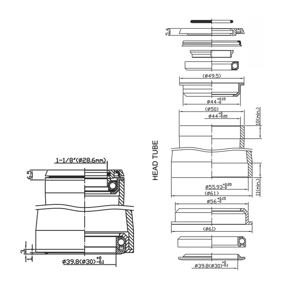 Vairo kolonėlė FORCE pusiau integruota 1 1/8" - 1 1/2" (1,5") 36° 44mm - 56mm
