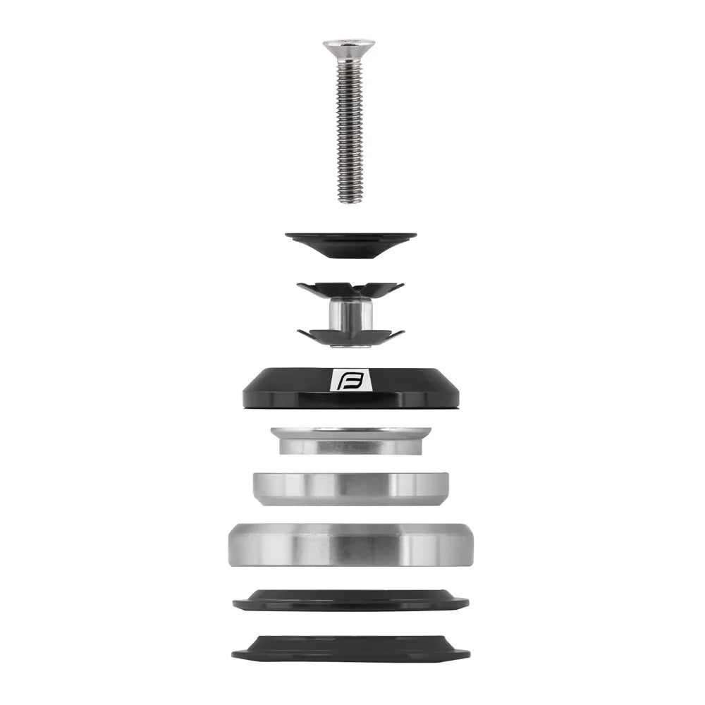 Vairo kolonėlė FORCE TAPER 1 1/8"-1 1/2" integruota 44 mm (aliuminė, juoda)