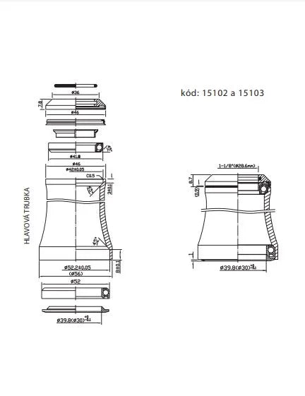 Vairo kolonėlė FORCE TAPER 1 1/8"-1 1/2" integruota 44 mm (aliuminė, juoda)