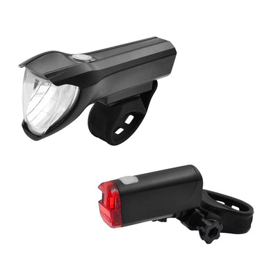 Žibintų komplektas Fischer LED // 50/25/15 Lux, priekinis pakraunamas / galinis su baterijomis