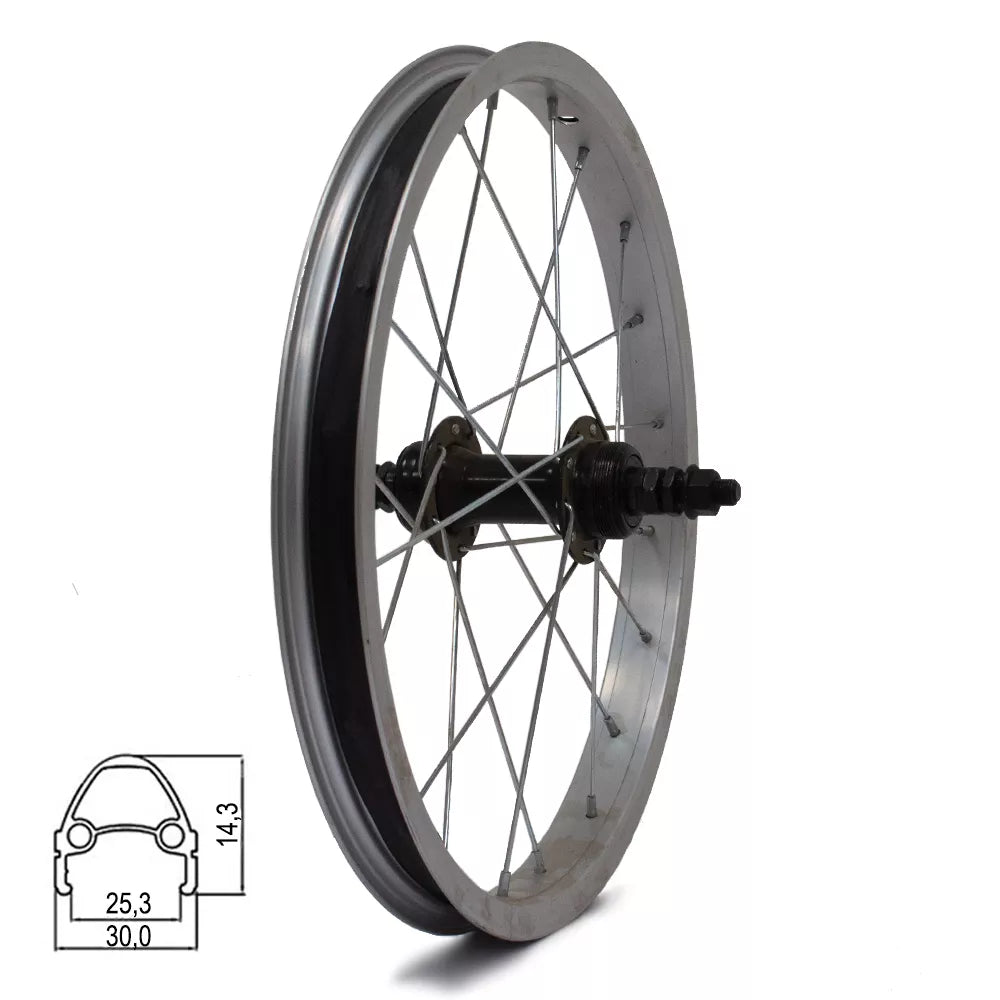 Galinis ratas 16" // 20H // V-brake, užsuk. žvaigždžių blokas, aliuminis (sidabrinis)