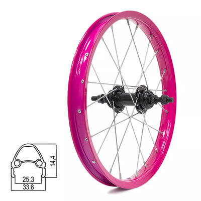 Galinis ratas 16" // V-Brake, 20H, užsukamam žvaigždžių blokui, viengubas, rožinis, plienas