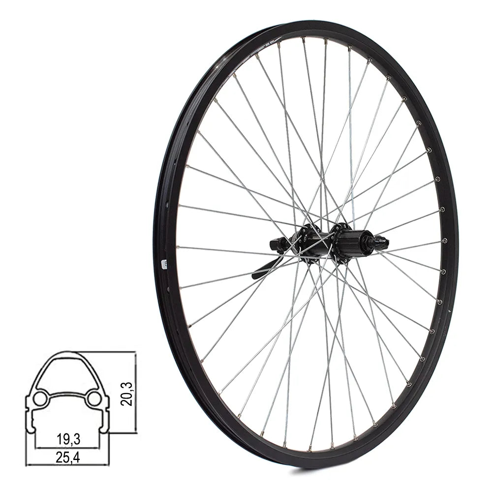 Galinis ratas 26" // diskiniams Centerlock stabdžiams, 36H, kasetė, QR, kniedytas, dvigubas, aliuminis