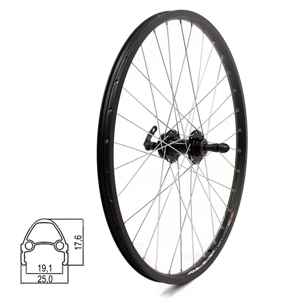 Galinis ratas J19SB 24", d-brake 6B, 32H, užsukamas žv. blok., QR