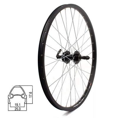 Galinis ratas J19SB 24", d-brake 6B, 32H, užsukamas žv. blok., QR