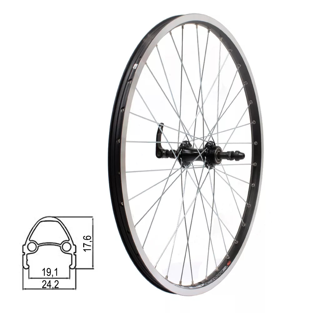 Galinis ratas J19SB 24", v-brake, 32H, užsukamas žv. blok., QR