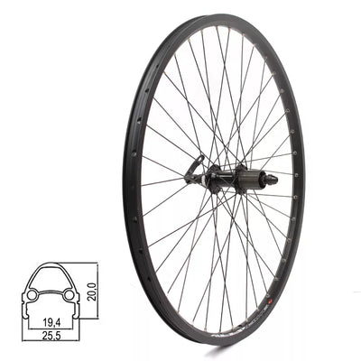 Galinis ratas J19SB 26", d-brake CL, 36H, kasetė, QR
