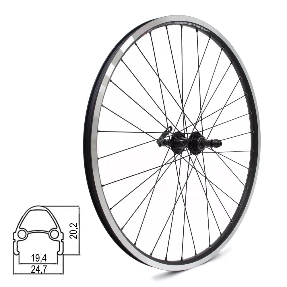 Galinis ratas J19SB 26" // V-Brake, 32H, užsukamas žvaigždžių blokas, greitveržlė / QR, aliuminis