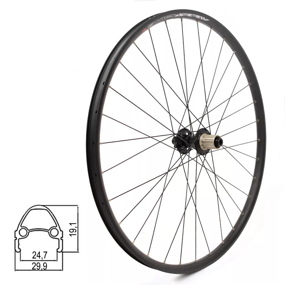 Galinis ratas J25DH 29" // diskiniams 6 varžtų, 32H, kasetė, Thru Axle, aliuminis