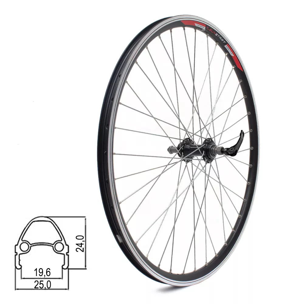 Galinis ratas SUNSTART 26" // V-brake, 36H, užsukamam žvaigždžių blokui, QR, aliuminis