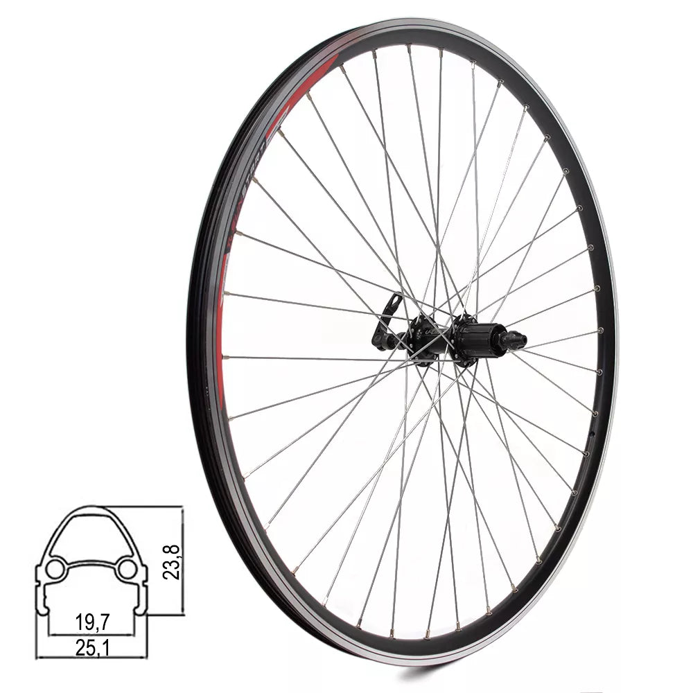 Galinis ratas SUNSTART 28/29" // V-Brake, 36H, kasetė, greitveržlė / QR, aliuminis