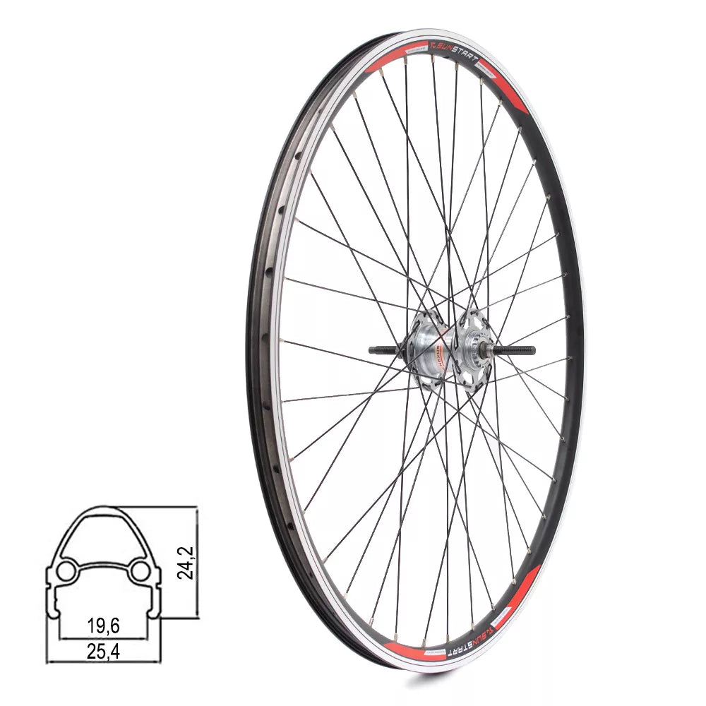 Galinis ratas Sunstart 28" // Nexus 3, Būgninis stabdis + V-Brake, 36H, veržlė, dvigubas, aliuminis