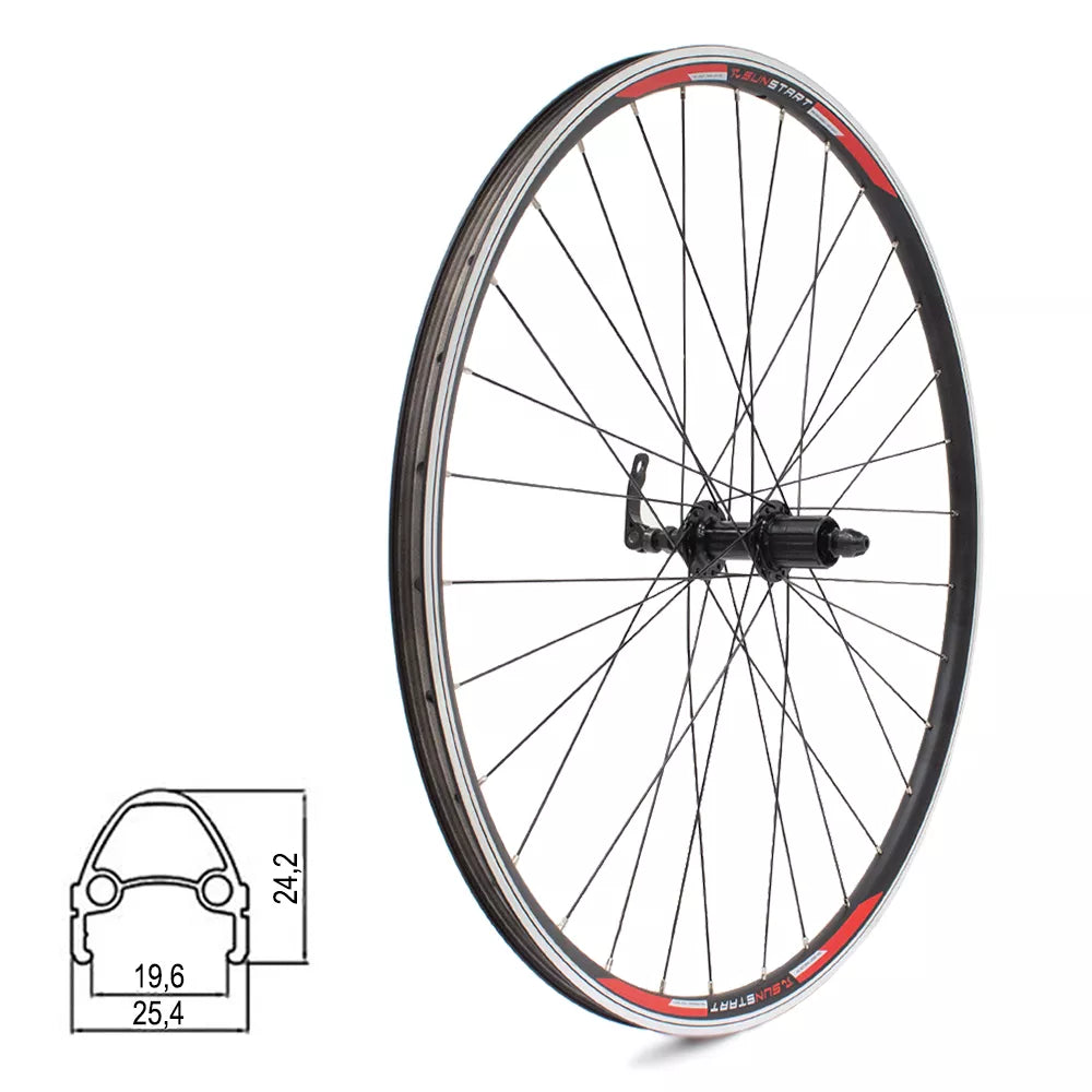 Galinis ratas Sunstart 28" // V-Brake, 32H, kasetė, QR / greitveržlė, aliuminis, be kniedžių