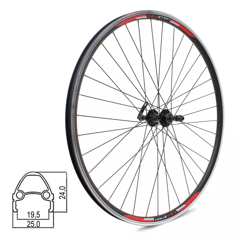 Galinis ratas Sunstart 28" // V-Brake, 36H, užsukamas žvaigždžių blokas, greitveržlė, aliuminis