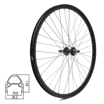 Galinis ratas ZLA-019 26" // V-Brake stabdžiams, 36H, užsukamas žvaigždžių blokas, veržlė, kniedytas, dvigubas, aliuminis